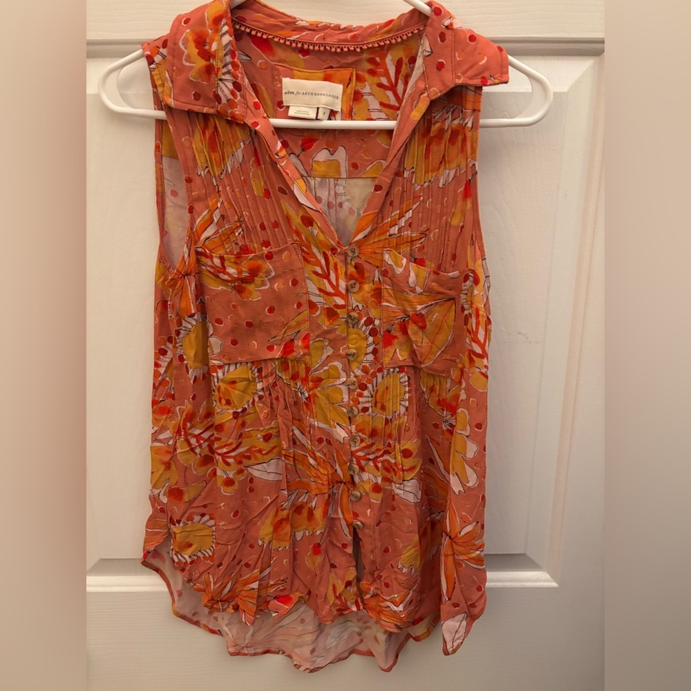 🎆5 for $25 Anthropologie Vibrant Orange and Pink Blouse